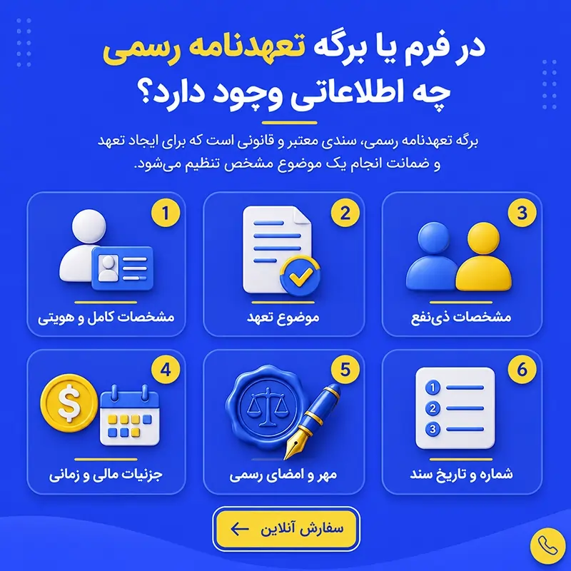 در فرم یا برگه تعهدنامه رسمی چه اطلاعاتی وجود دارد؟
