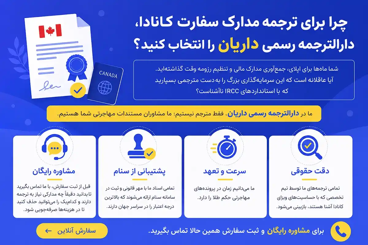 چرا برای ترجمه مدارک سفارت کانادا، دارالترجمه رسمی داریان